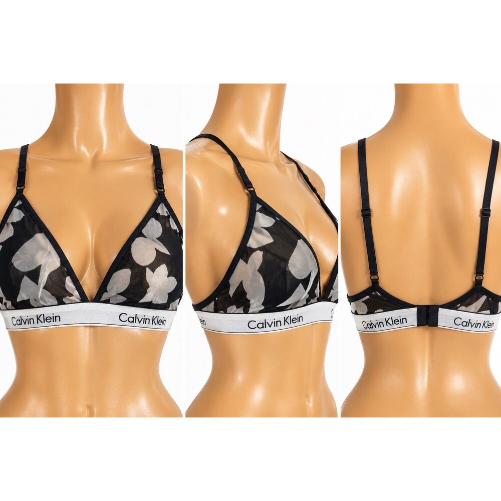 Calvin Klein CK One Women's Black White Floral XL Wireless Bralette Logo Band
